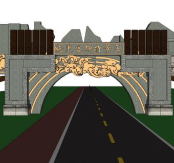 旅游景区大门SU模型下载_sketchup草图大师SKP模型