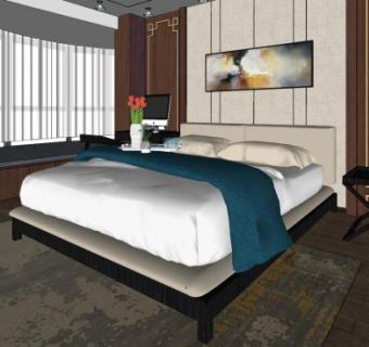 新中式卧室家装设计sketchup模型下载_sketchup草图大师SKP模型