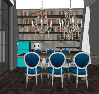 美式餐厅家装SU模型下载_sketchup草图大师SKP模型