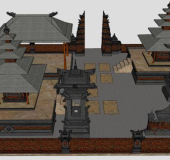 寺庙围墙su模型下载_sketchup草图大师SKP模型