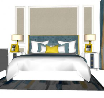 现代简约小清新卧室SU模型下载_sketchup草图大师SKP模型