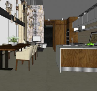 现代复古轻奢客餐厅SU模型下载_sketchup草图大师SKP模型