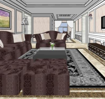 简欧轻奢客餐厅SU模型下载_sketchup草图大师SKP模型