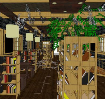 休闲书吧室内装饰设计su模型下载_sketchup草图大师SKP模型