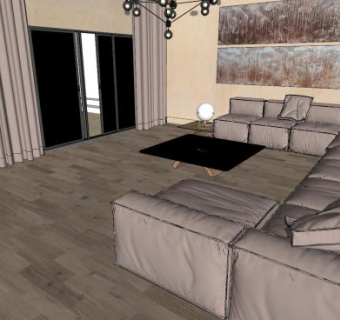 现代简约家装客厅SU模型下载_sketchup草图大师SKP模型