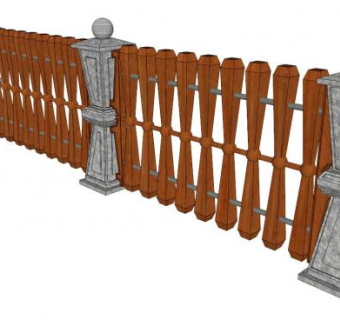 河堤木栏杆su模型下载_sketchup草图大师SKP模型