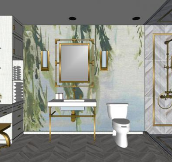 现代轻奢卫生间浴室SU模型下载_sketchup草图大师SKP模型