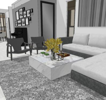 现代高级灰简约客餐厅SU模型下载_sketchup草图大师SKP模型