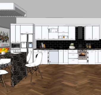 现代简约厨房餐厅SU模型下载_sketchup草图大师SKP模型