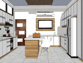 简约现代厨房餐厅设计SU模型下载_sketchup草图大师SKP模型