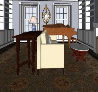 美式简约客厅SU模型下载_sketchup草图大师SKP模型