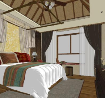 现代主人房卧室SU模型下载_sketchup草图大师SKP模型
