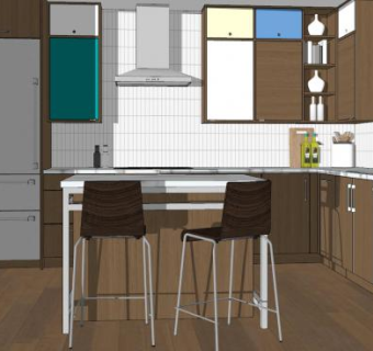 简约厨房吧台SU模型下载_sketchup草图大师SKP模型