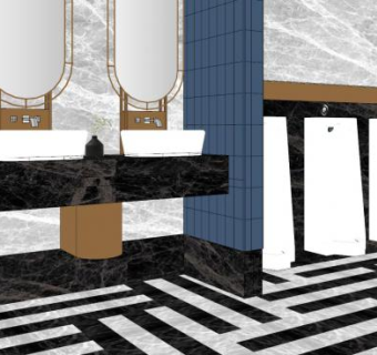 现代公用卫生间SU模型下载_sketchup草图大师SKP模型