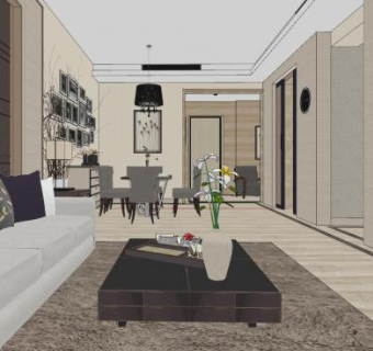 简欧客餐厅家装SU模型下载_sketchup草图大师SKP模型