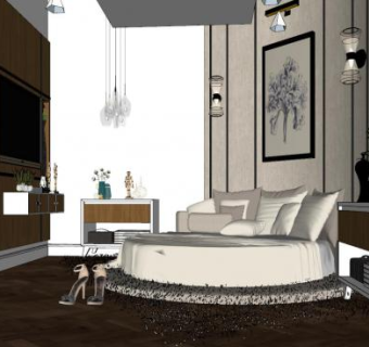 现代轻奢简约卧室SU模型下载_sketchup草图大师SKP模型