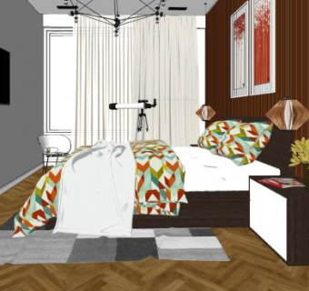 现代简约家装卧室SU模型下载_sketchup草图大师SKP模型