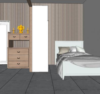 原木简约风卧室SU模型下载_sketchup草图大师SKP模型