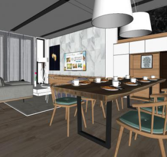 北欧现代客餐厅SU模型下载_sketchup草图大师SKP模型