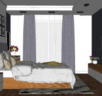 现代简约卧室室内SU模型下载_sketchup草图大师SKP模型