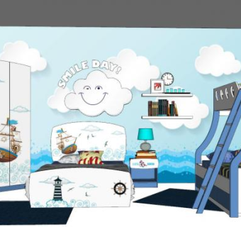 海洋风格儿童房SU模型下载_sketchup草图大师SKP模型