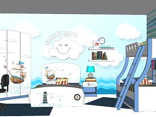 海洋风格儿童房SU模型下载_sketchup草图大师SKP模型
