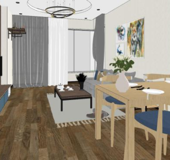 现代客餐厅室内SU模型下载_sketchup草图大师SKP模型