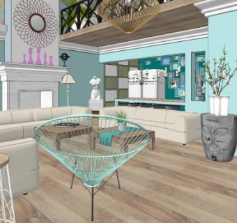 现代小清新客厅SU模型下载_sketchup草图大师SKP模型