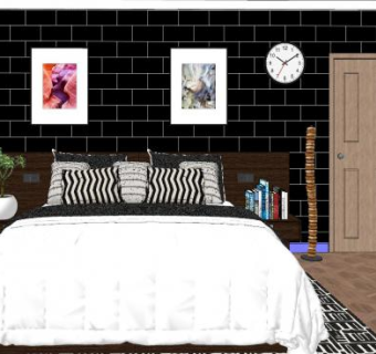 简约现代卧室SU模型下载_sketchup草图大师SKP模型