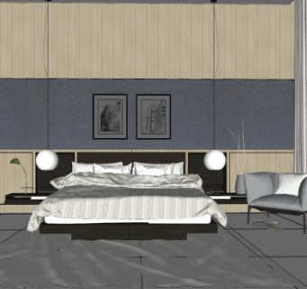简约风主卧家装SU模型下载_sketchup草图大师SKP模型