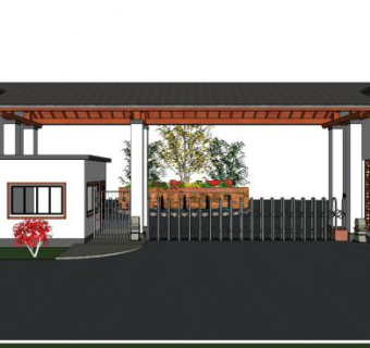 新中式景观大门su模型下载_sketchup草图大师SKP模型