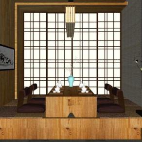 日式原木风茶室SU模型下载_sketchup草图大师SKP模型