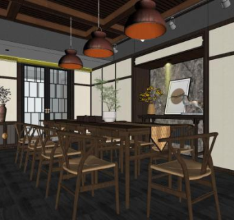 新中式轻奢风格茶室SU模型下载_sketchup草图大师SKP模型