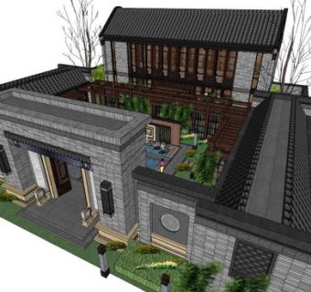 泰禾北京院子景观su模型下载_sketchup草图大师SKP模型