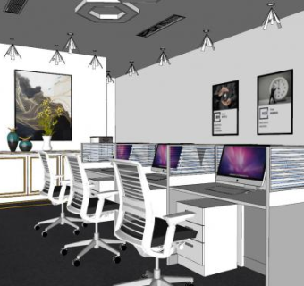 现代公共办公区SU模型下载_sketchup草图大师SKP模型