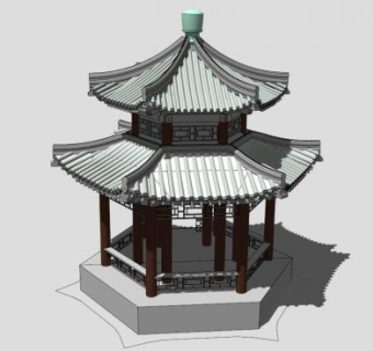 两层六角亭SU模型下载_sketchup草图大师SKP模型
