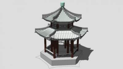 两层六角亭SU模型下载_sketchup草图大师SKP模型