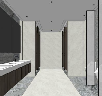 现代轻奢公共卫生间SU模型下载_sketchup草图大师SKP模型