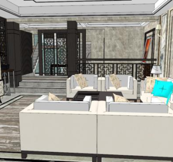 别墅装修su模型下载_sketchup草图大师SKP模型