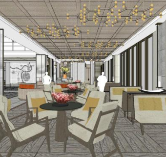 新中式禅意售楼处SU模型下载_sketchup草图大师SKP模型