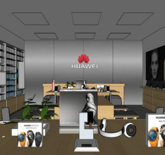 华为手机专卖店室内SU模型下载_sketchup草图大师SKP模型