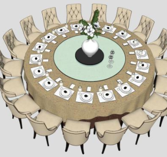 美式圆桌su模型下载_sketchup草图大师SKP模型