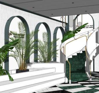 现代ins风美容院接待大厅SU模型下载_sketchup草图大师SKP模型