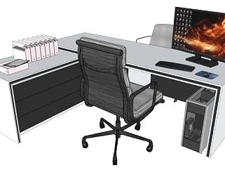 L型办公室桌椅su模型下载_sketchup草图大师SKP模型