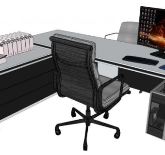 L型办公室桌椅su模型下载_sketchup草图大师SKP模型