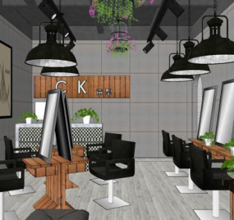 工业风理发店SU模型下载_sketchup草图大师SKP模型