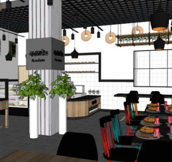 工业风蛋糕店SU模型下载_sketchup草图大师SKP模型