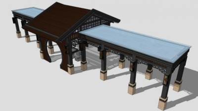 新中式廊SU模型下载_sketchup草图大师SKP模型