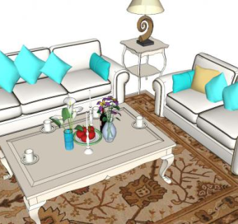 欧式家具沙发茶几组合su模型下载_sketchup草图大师SKP模型