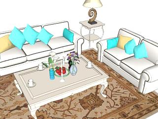 欧式家具沙发茶几组合su模型下载_sketchup草图大师SKP模型